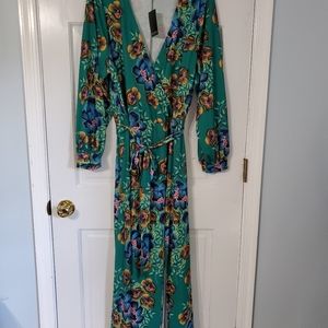 Eloquii Green Floral Faux Wrap Maxi Dress